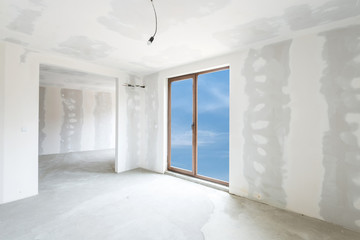 Unfinished building interior, white room (includes clipping path)