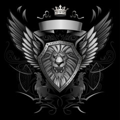 Naklejka premium Roaring Lion Winged Shield Insignia