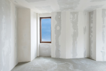 Unfinished building interior, white room (includes clipping path)