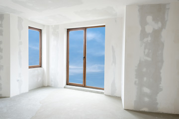 Unfinished building interior, white room (includes clipping path)