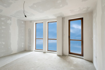 Unfinished building interior, white room (includes clipping path)