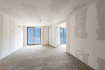 Unfinished building interior, white room (includes clipping path)