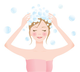 シャンプーする女性