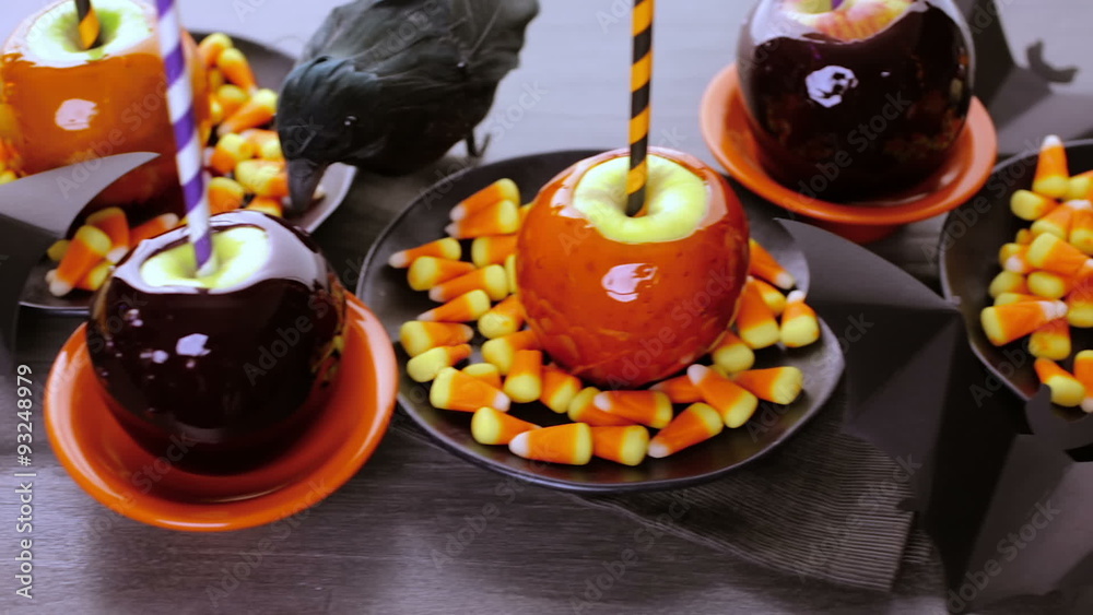 Wall mural handmade orange candy apples for halloween