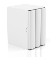 Obraz premium Three books in cardboard box cover on white
