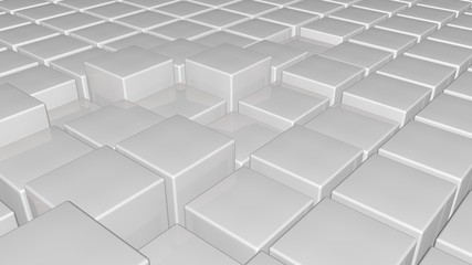 3d glossy white plastic cubes field background