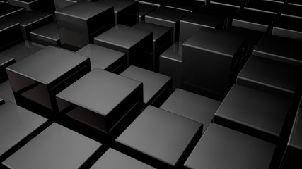 3d glossy black plastic cubes field background