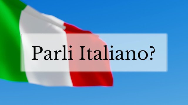 Parli Italiano text w/ Italian flag background. Learn Italian language concept