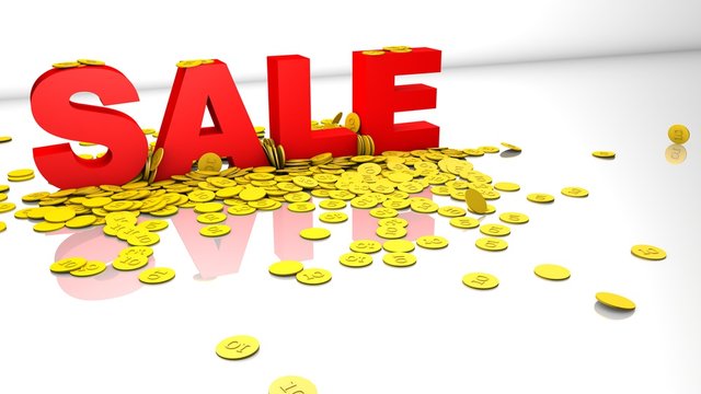 3d sale concept with letters and gold coins