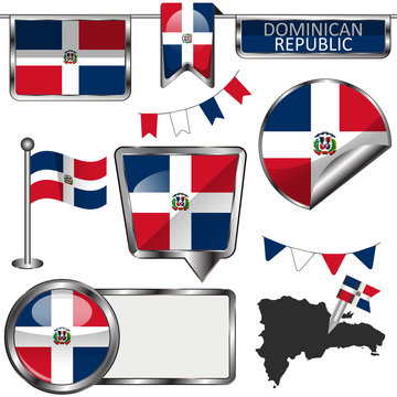 Glossy icons with flag of Dominican Republic