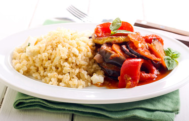 Feta bulgur and ratatouille