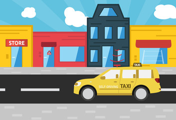 Self-driving taxi city street vector illustration