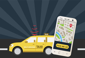 Self-driving taxi mobile application side view vector illustration