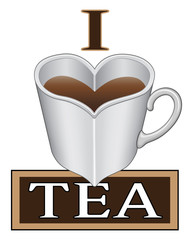 I Love Tea is an illustration expressing the love of tea. Includes a heart shaped cup or mug.
