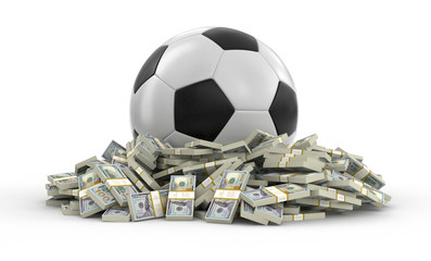 Soccer football with dollars. Image with clipping path
