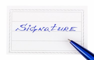 pen and badge with the inscription signature