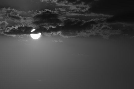 full moon in the dark night, black and white monochrome image