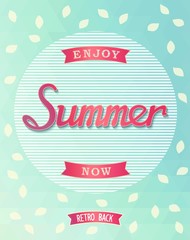 Summer poster with leaves pattern and calligraphic inscription. Vector eps 10