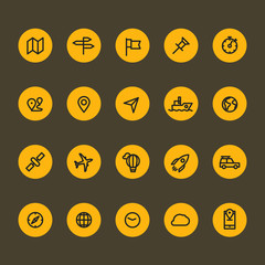 Different line style icons on color circles set. Technol