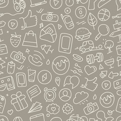 Different web interface doodle silhouettes seamless pattern. Car