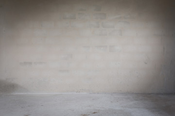 plaster mortar wall and cement floor in construction site