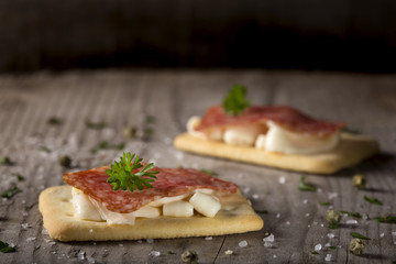 Appetizers with salami and cheese