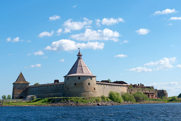 Fototapeta na wymiar Fortress Shlisselburg, aka Oreshek (Nut) on island in St. Petersburg region, Russia.