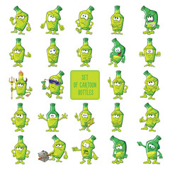 Big set of cartoon beer or lemonade bottle.