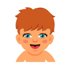 Newborn baby face smiling and watching