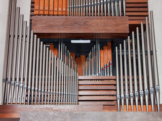 Part of the pipework of a large church organ