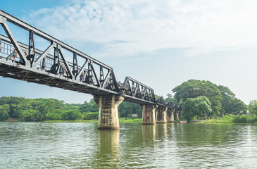Fototapeta na wymiar THAILAND,Kanchanaburi: 2015-Sep-19 Train line death railway at river kwai bridge over sky and cloudy