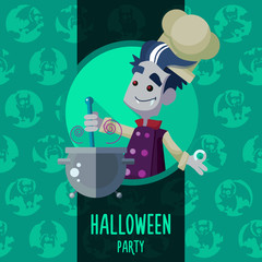 Halloween vector illustration in style flat about vampire chef