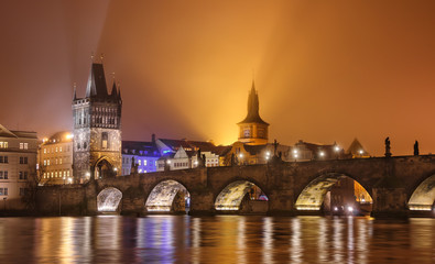 Charles bridge water reflection, Prague, Czech republic