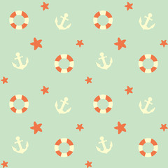 lifebuoy and anchor seamless vector pattern background illustration