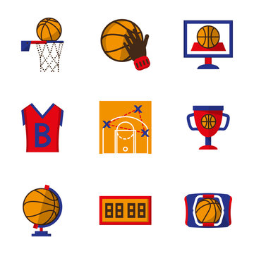 Team sport vector icons set. Basketball