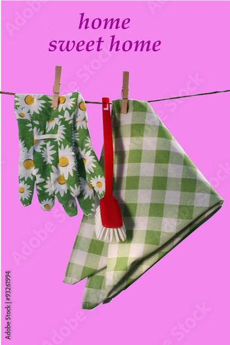 "Wäscheleine mit Bürste und Putzlappen" Stockfotos und lizenzfreie