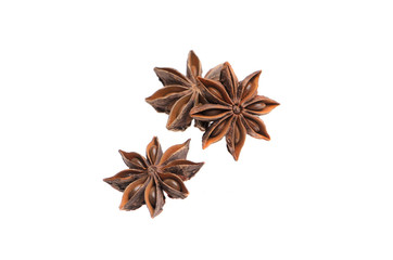 Star anise spices on white background