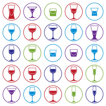 Drinking glasses collection,vector martini, wineglass, cognac,