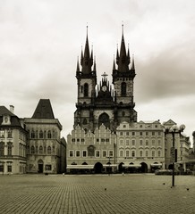 The Old Market Square and Church of Our Lady before Tyn in Prague