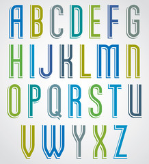Colorful cartoon font, slim comic upper case letters