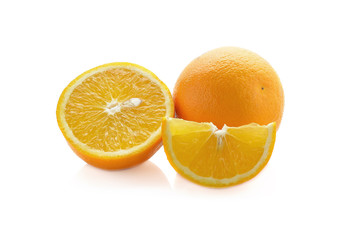 Slice of fresh orange isolated on white background