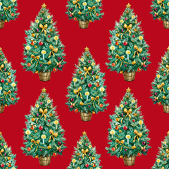 Watercolor Christmas tree pattern
