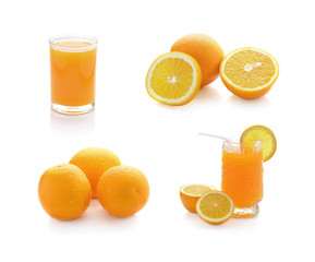 Orange juice and slices of orange isolated on white background