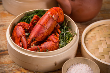 A delicious freshly steamed lobster