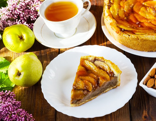 pie with pears on a white plate