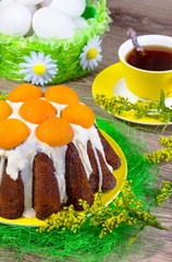 Easter cake with white glaze and apricots