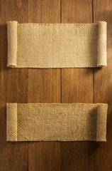 burlap hessian sacking on wooden