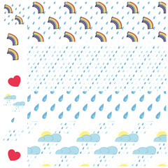 Rainbow,Rain Drops,Heart,Cloud,Sun,Rain Pattern