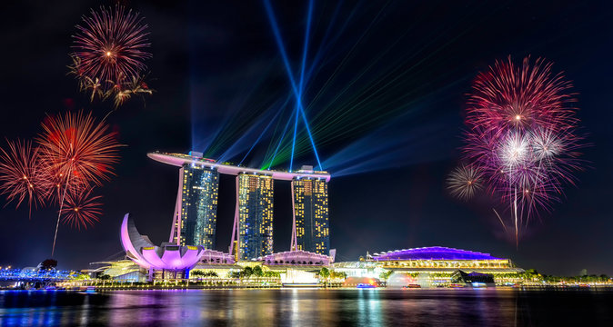 Singapore National Day ,Beautiful fireworks in Marina Bay