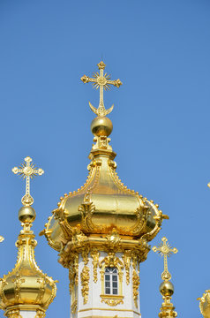 Golden cupola of church at Peterhof